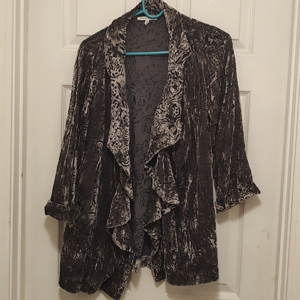 Black Rainn Open Front Velour Black & Brown Sheer Jacket With a Lapel Draping
